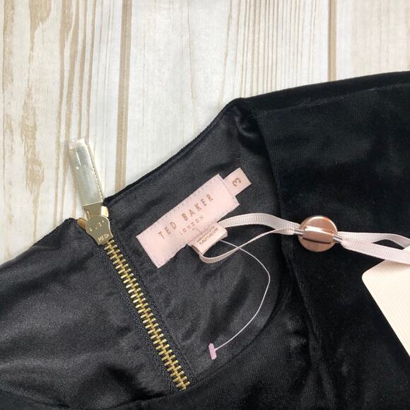 Ted Baker Women's Celeena Black Velvet Bee Short‎ Sleeve Embellished Dress NEW - Picture 3 of 5